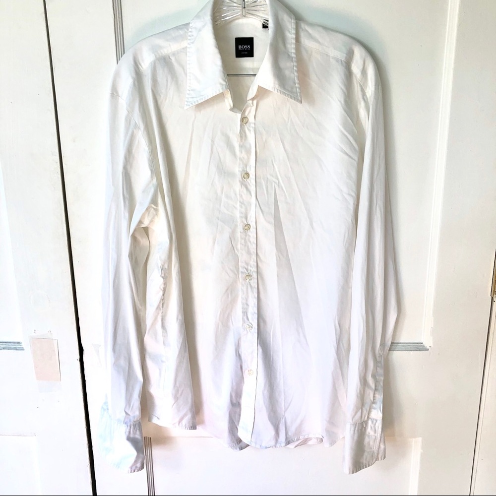 BOSS Hugo Boss White Fitted Button Down Shirt